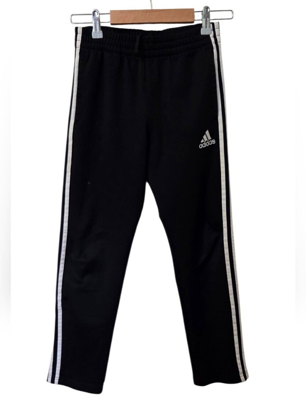 Adidas Boys Track Pants Black White Stripe Youth Medium 10/12 Athletic Joggers
